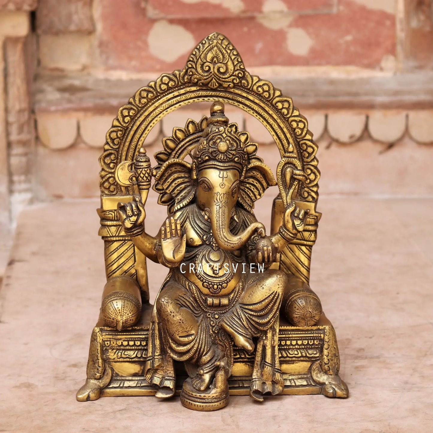 Brass Ganesh Statue Sitting On Sinhansan 16" craftsview