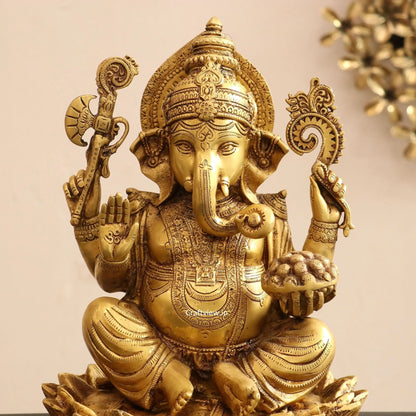 Brass Lord Ganesha Statue Sited On Lotus Base craftsview