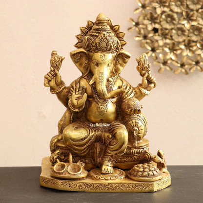 Brass Lord Ganesha Statue Golden Finished 13" craftsview