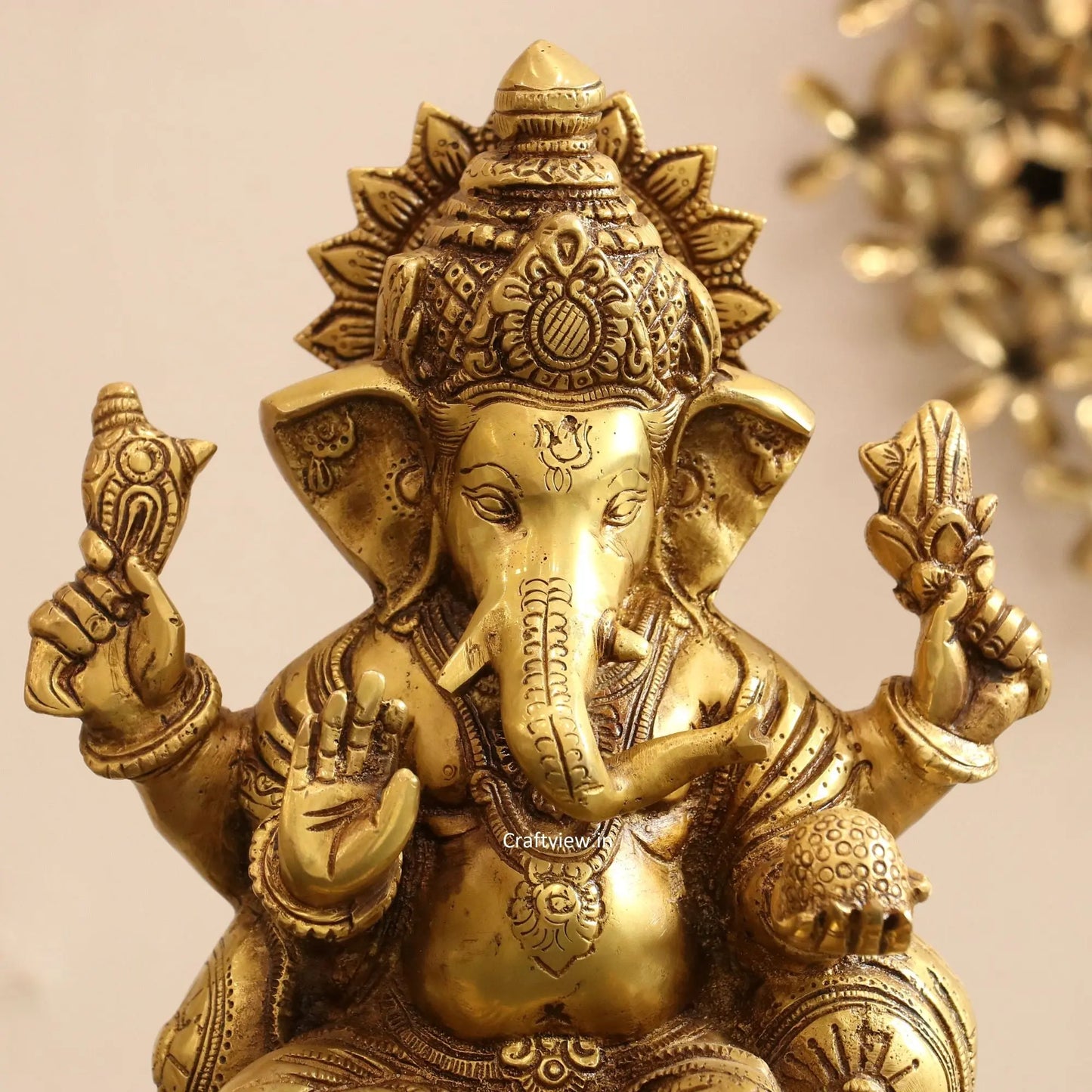 Brass Lord Ganesha Statue Golden Finished 13" craftsview