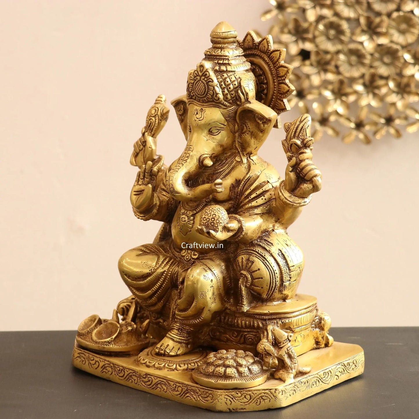 Brass Lord Ganesha Statue Golden Finished 13" craftsview