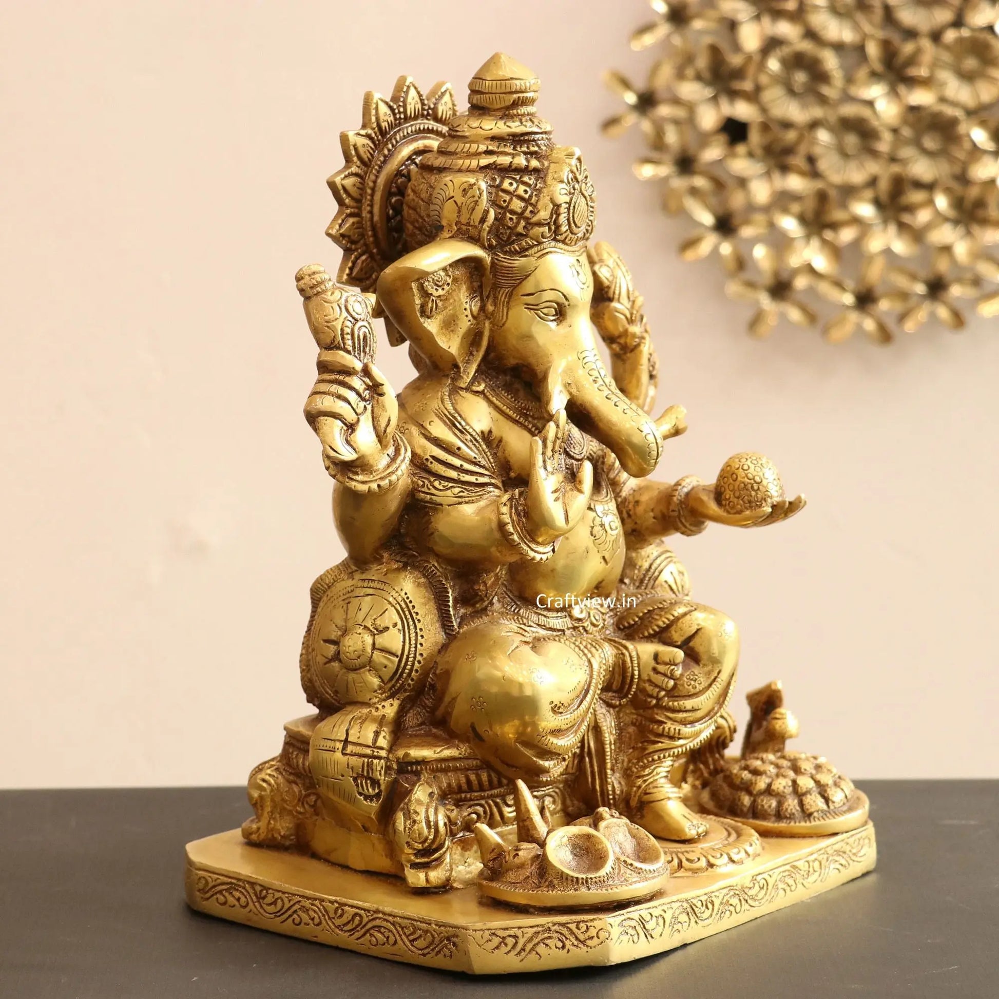 Brass Lord Ganesha Statue Golden Finished 13" craftsview