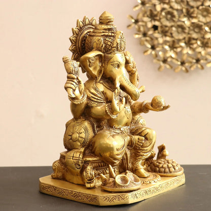 Brass Lord Ganesha Statue Golden Finished 13" craftsview