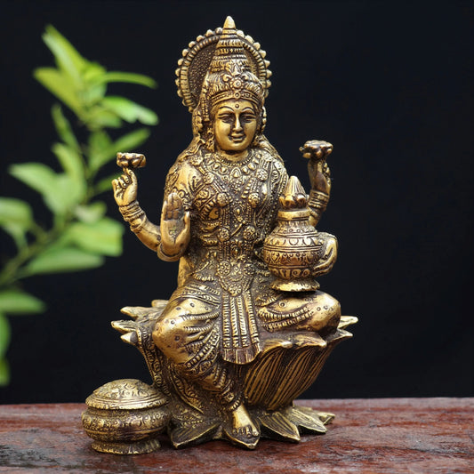 Brass Lakshmi Sitting On Lotus Base craftsview