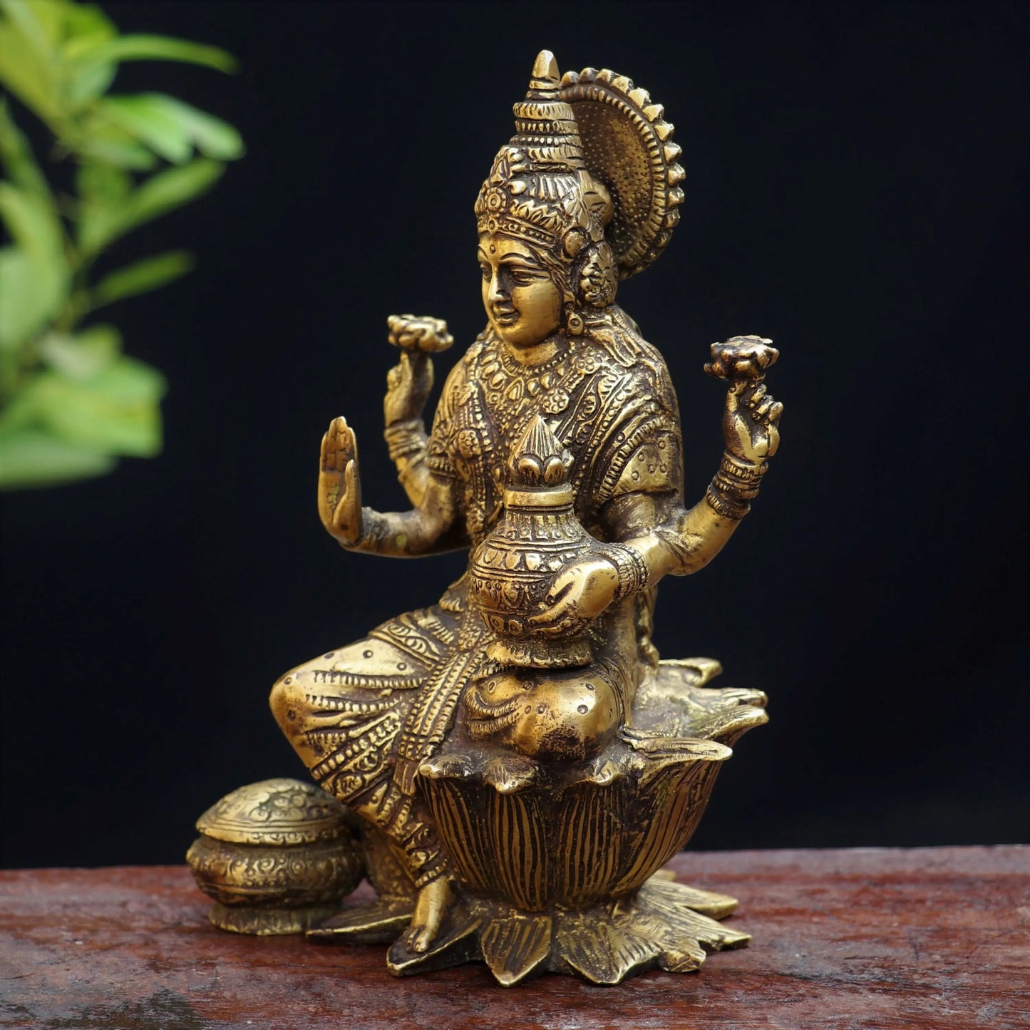 Brass Lakshmi Sitting On Lotus Base craftsview