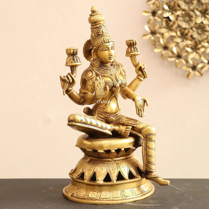 Brass Maa Lakshmi Statue Base On Lotus 12" craftsview