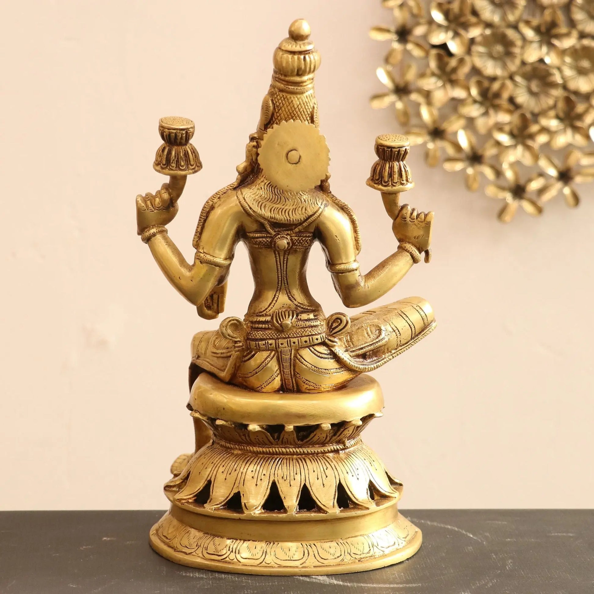 Brass Maa Lakshmi Statue Base On Lotus 12" craftsview