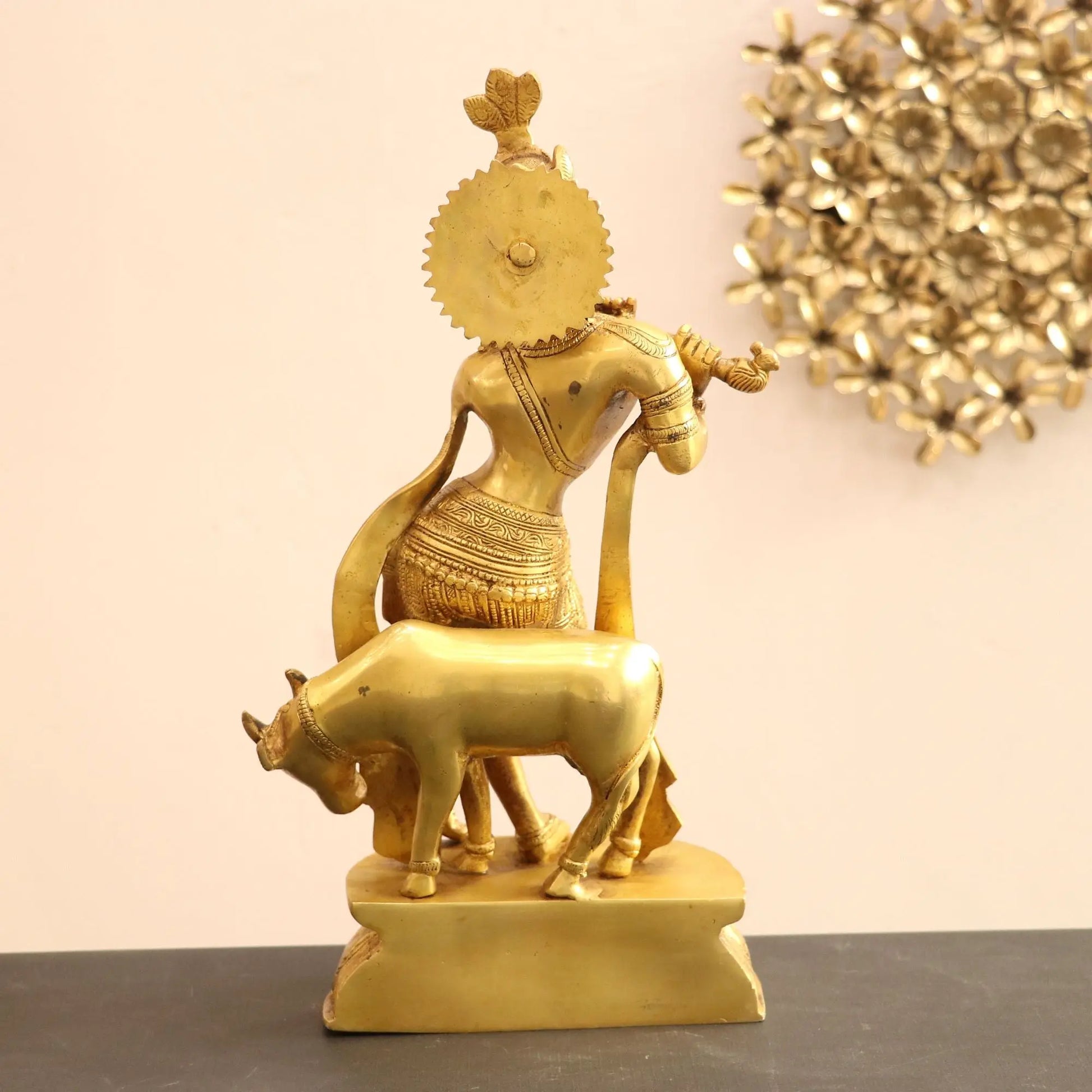 Brass Cow Krishna Idol 14" craftsview