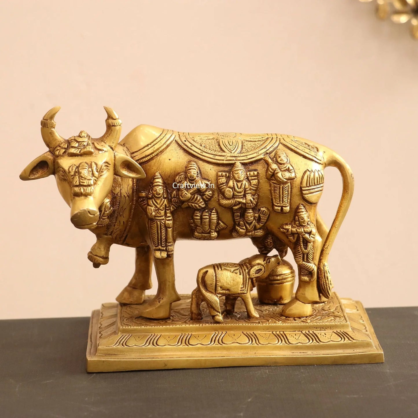 Brass Animal Cow and Calf Statue 6" craftsview