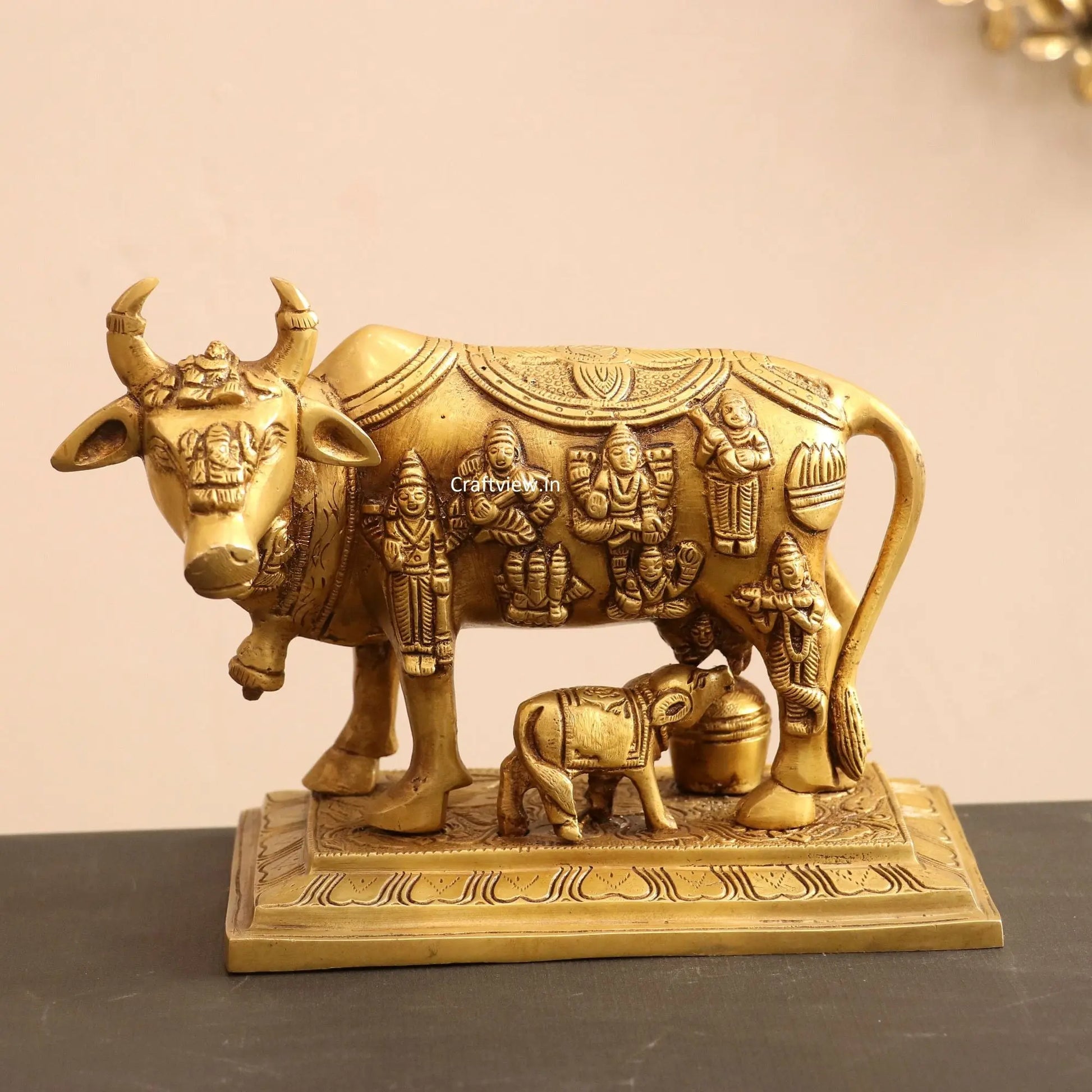 Brass Animal Cow and Calf Statue 6" craftsview