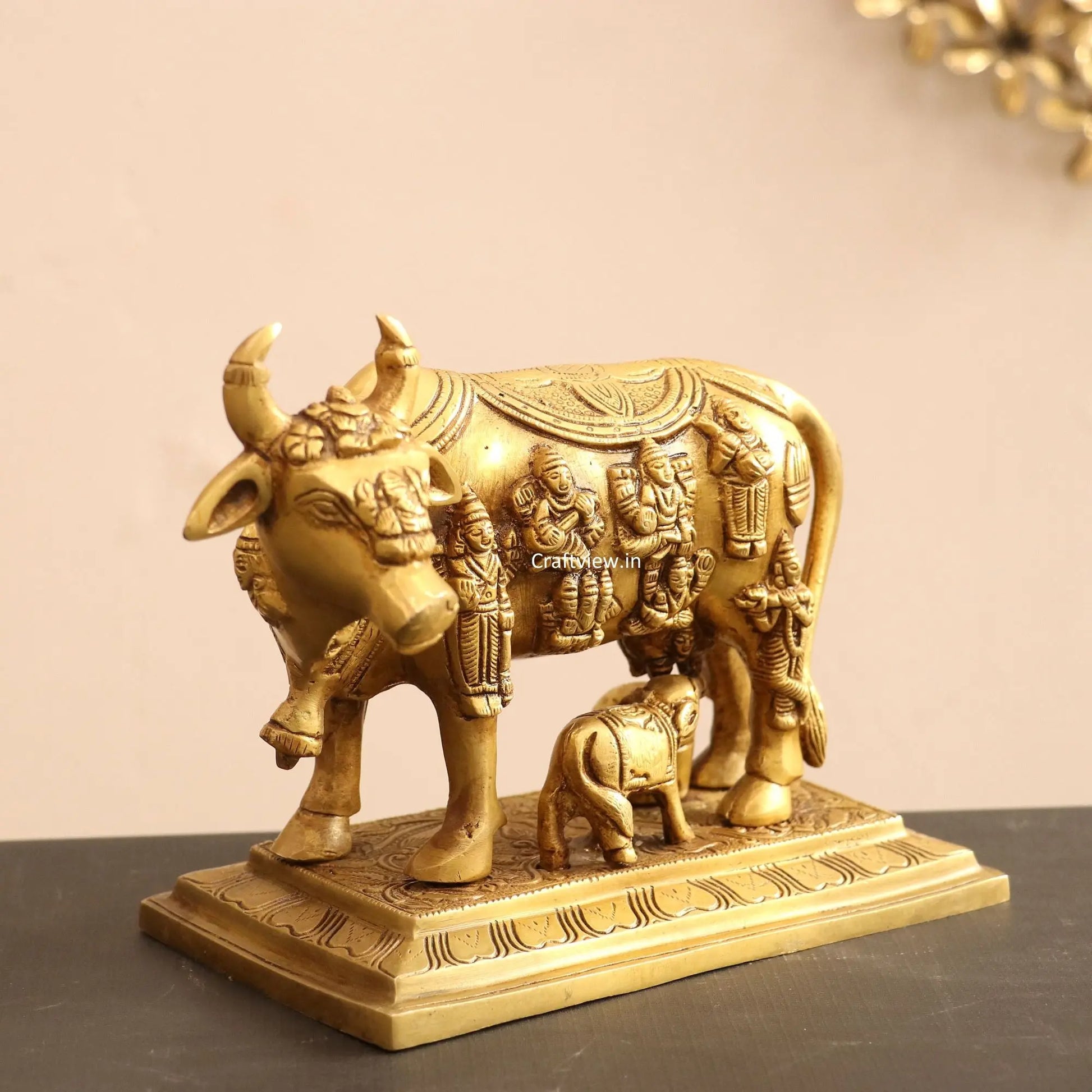 Brass Animal Cow and Calf Statue 6" craftsview