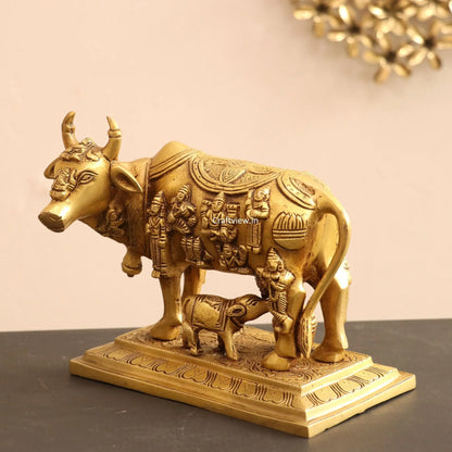 Brass Animal Cow and Calf Statue 6" craftsview