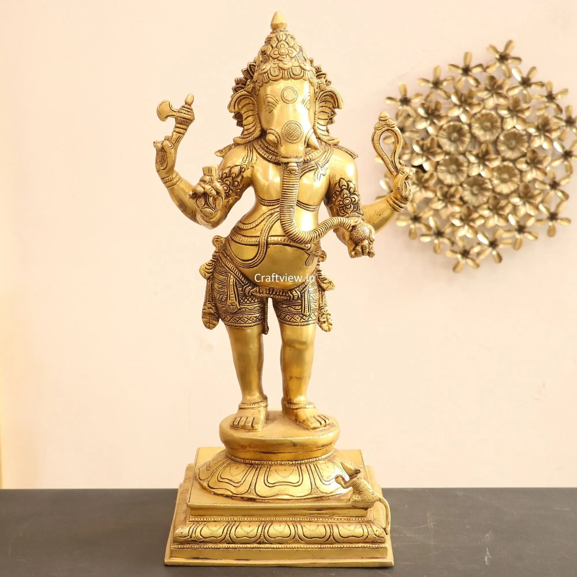 Brass Standing Lord Ganesha Statue 20" craftsview