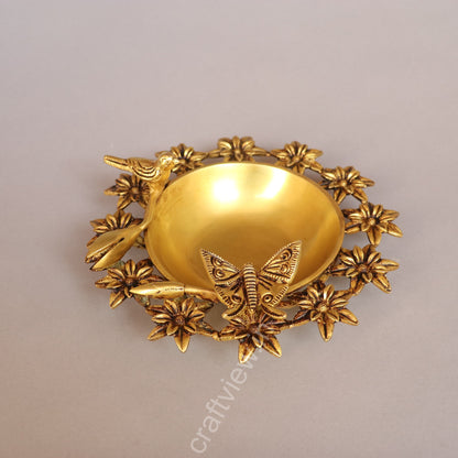 Brass Decoration Bird Flower Urli 3"
