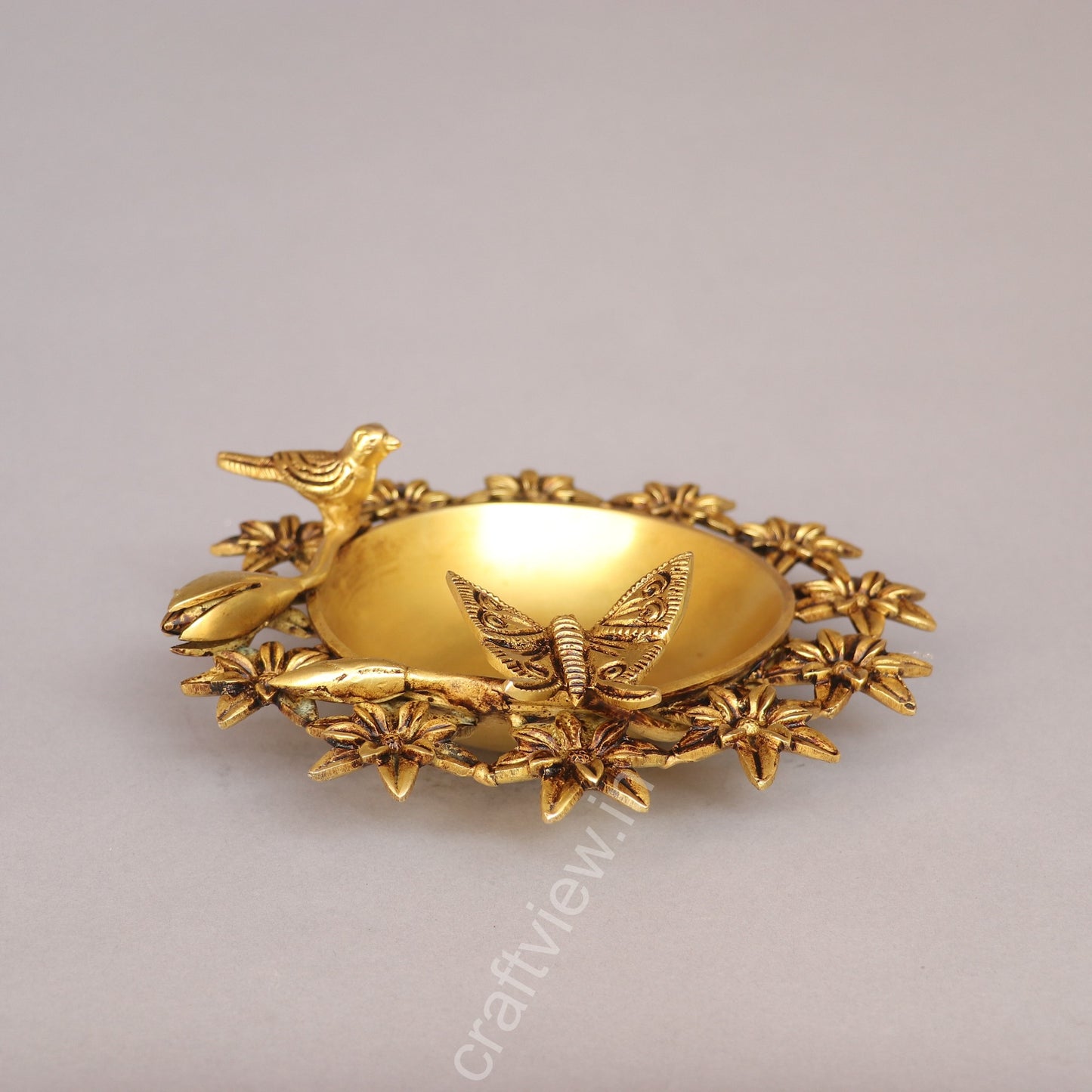 Brass Decoration Bird Flower Urli 3"