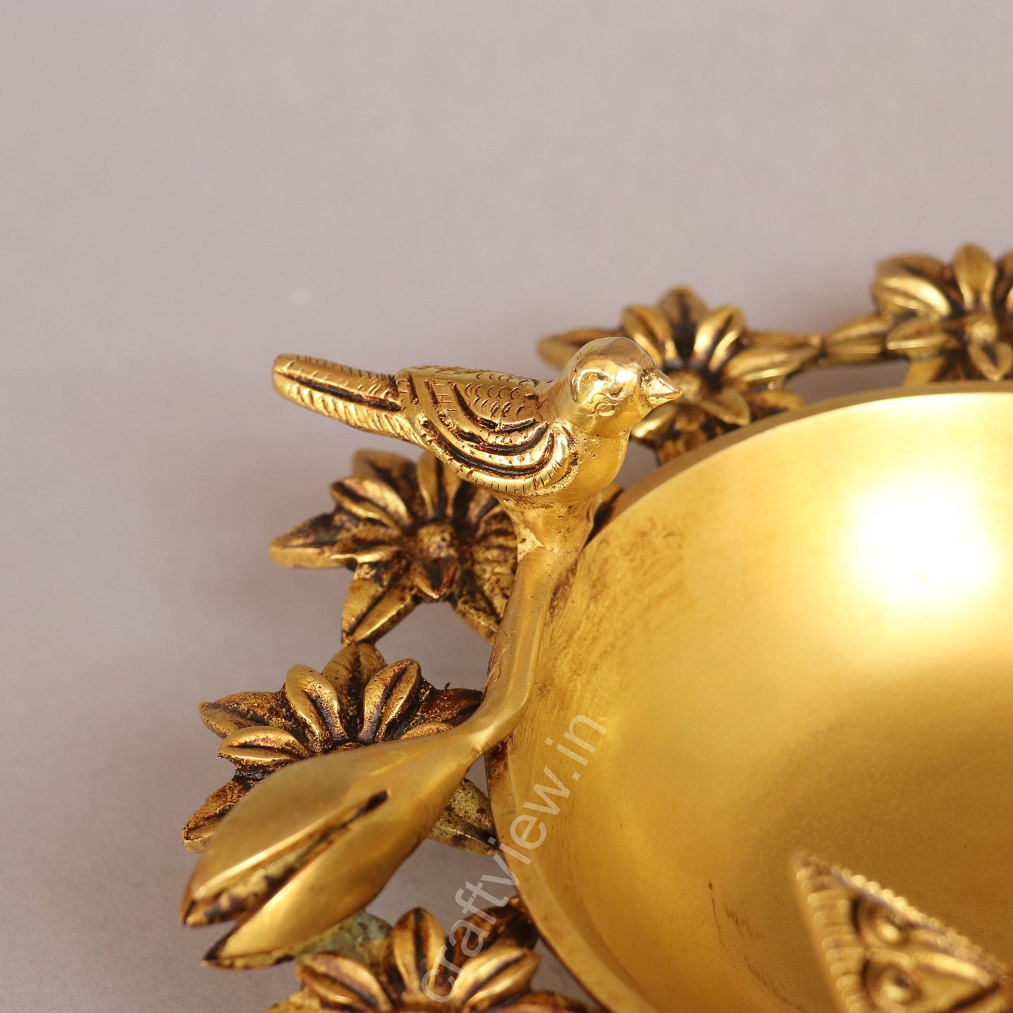 Brass Decoration Bird Flower Urli 3"