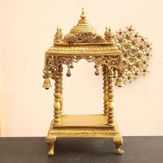 Brass temple with beautifully handcrafted pillars 20" craftsview