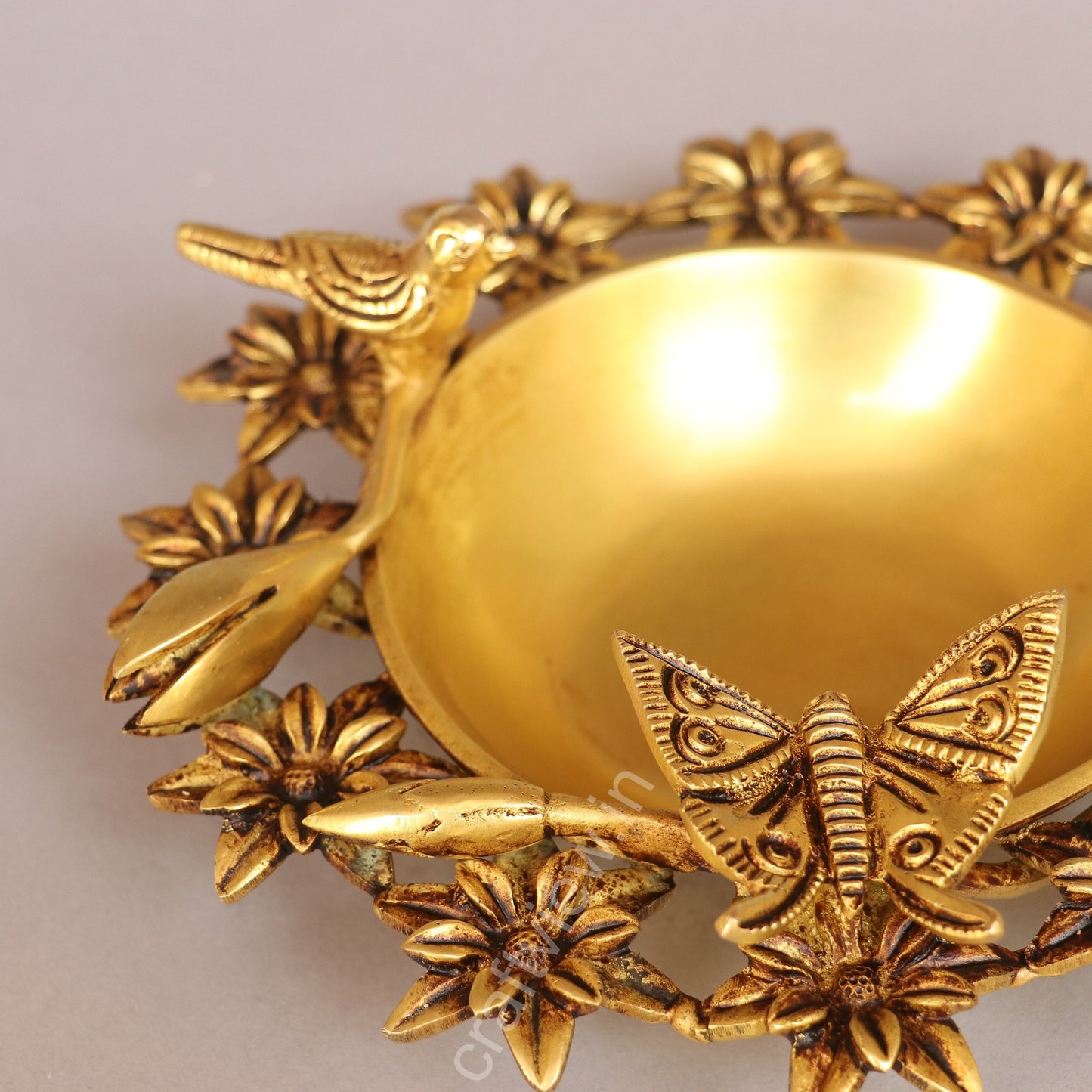 Brass Decoration Bird Flower Urli 3"