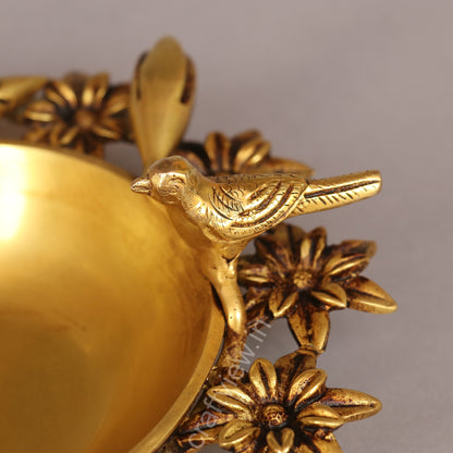 Brass Decoration Bird Flower Urli 3"