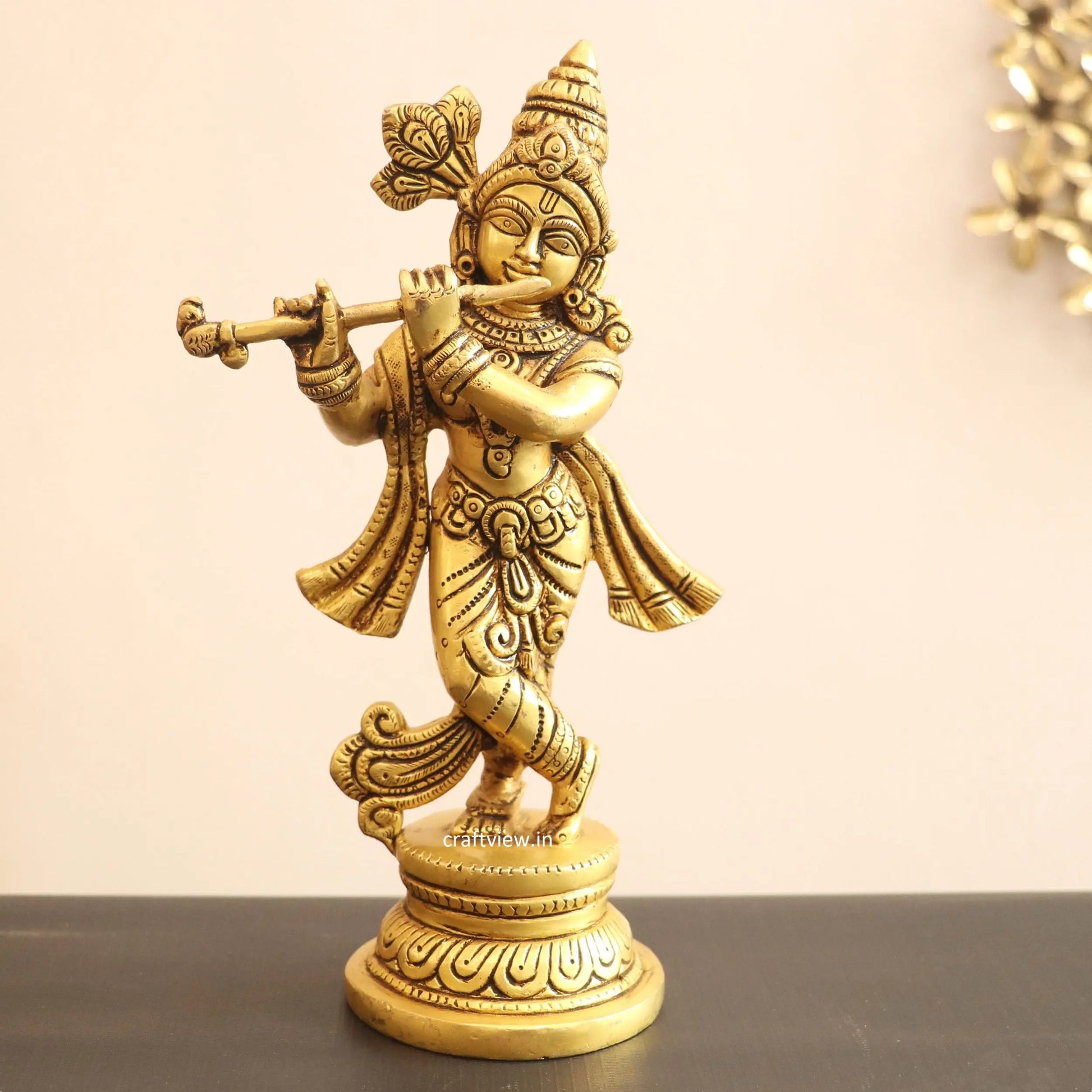 9" Brass Krishna Artistic Idol Craftsview