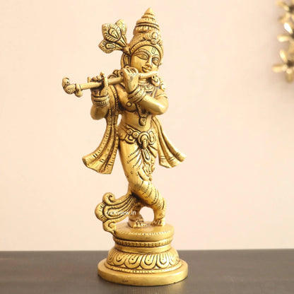 9" Brass Krishna Artistic Idol Craftsview