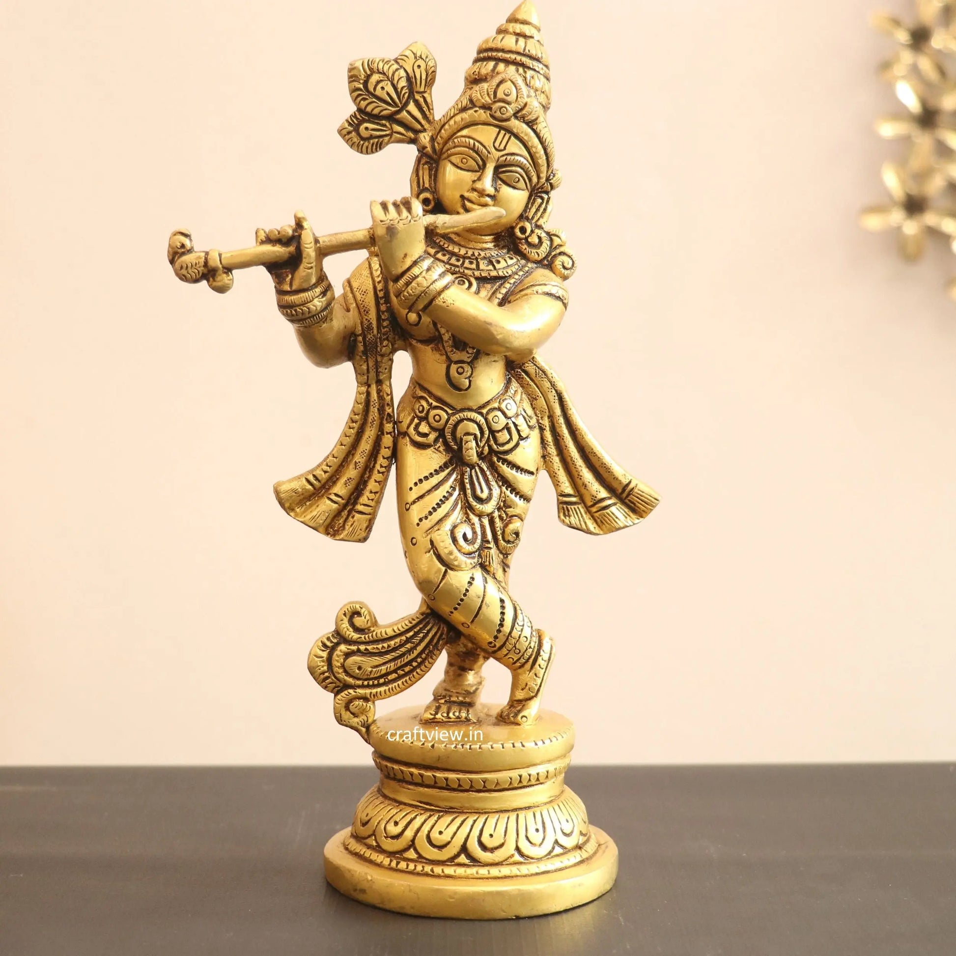 9" Brass Krishna Artistic Idol Craftsview