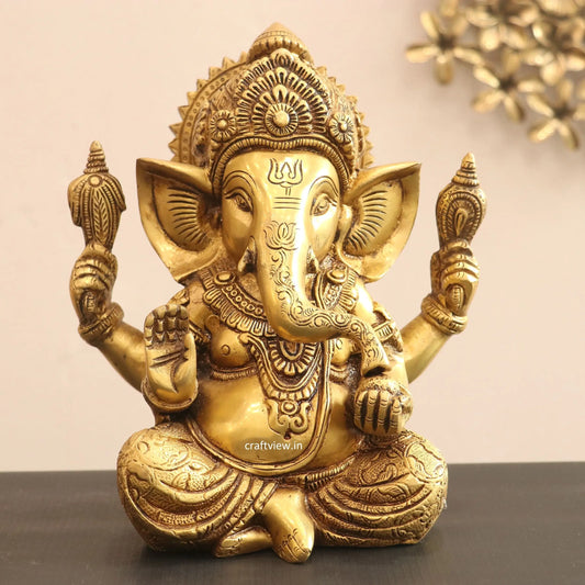 9" Brass Lord Ganesh Statue Without Base Craftsview