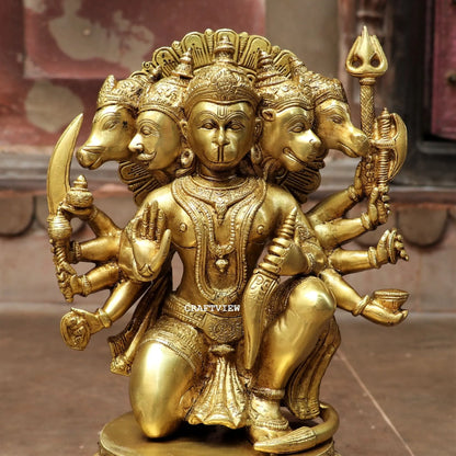 Brass Panchmukhi Hanuman Statue 12" Craftsview