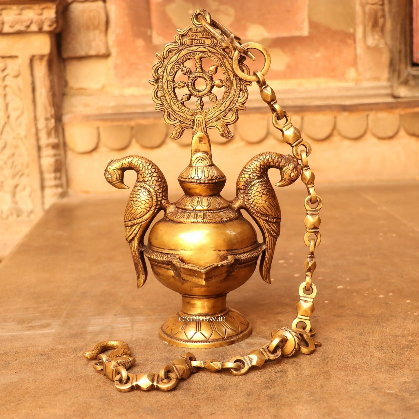 Brass Hanging Oil Lamp Décor Figurine 41" craftsview