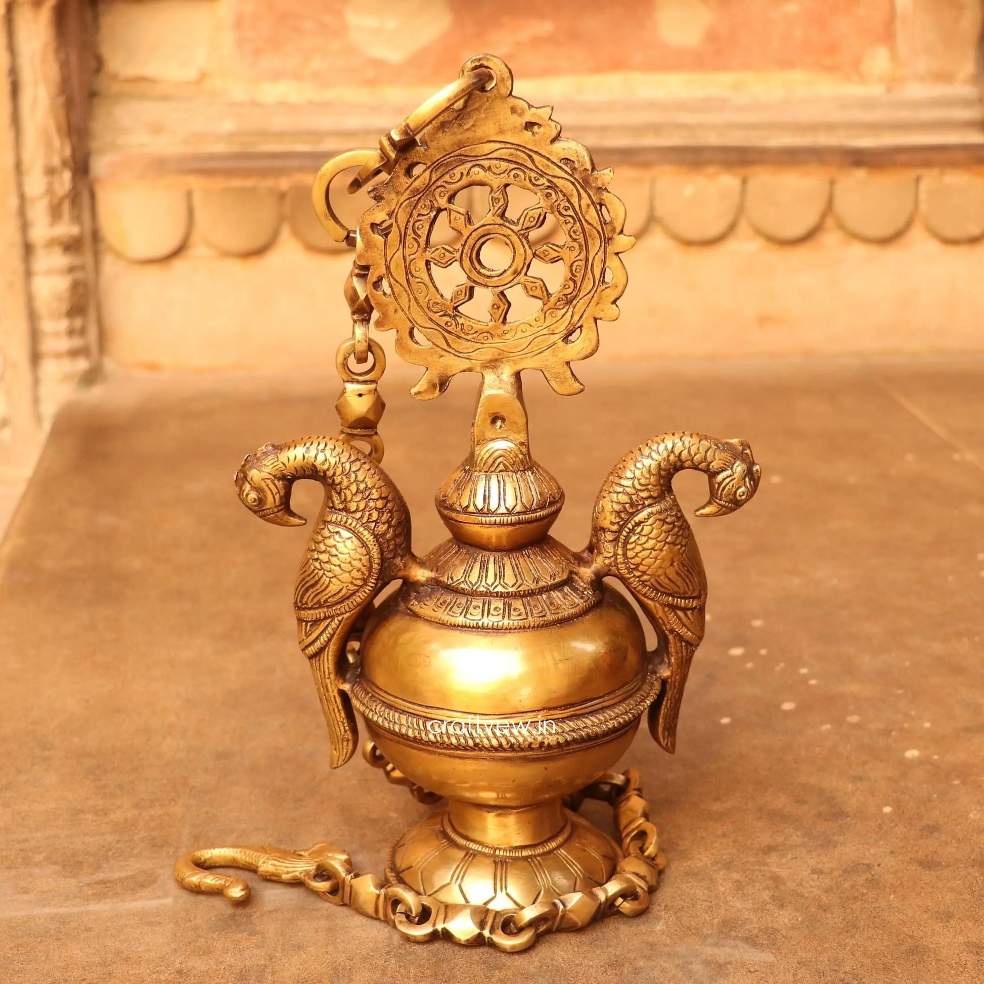 Brass Hanging Oil Lamp Décor Figurine 41" craftsview