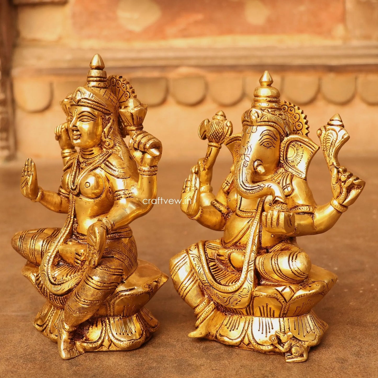 Brass Ganesha Lakshmi Statue Fine Quality 8" craftsview