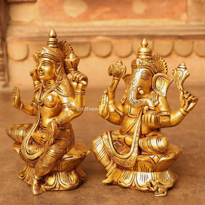 Brass Ganesha Lakshmi Statue Fine Quality 8" craftsview