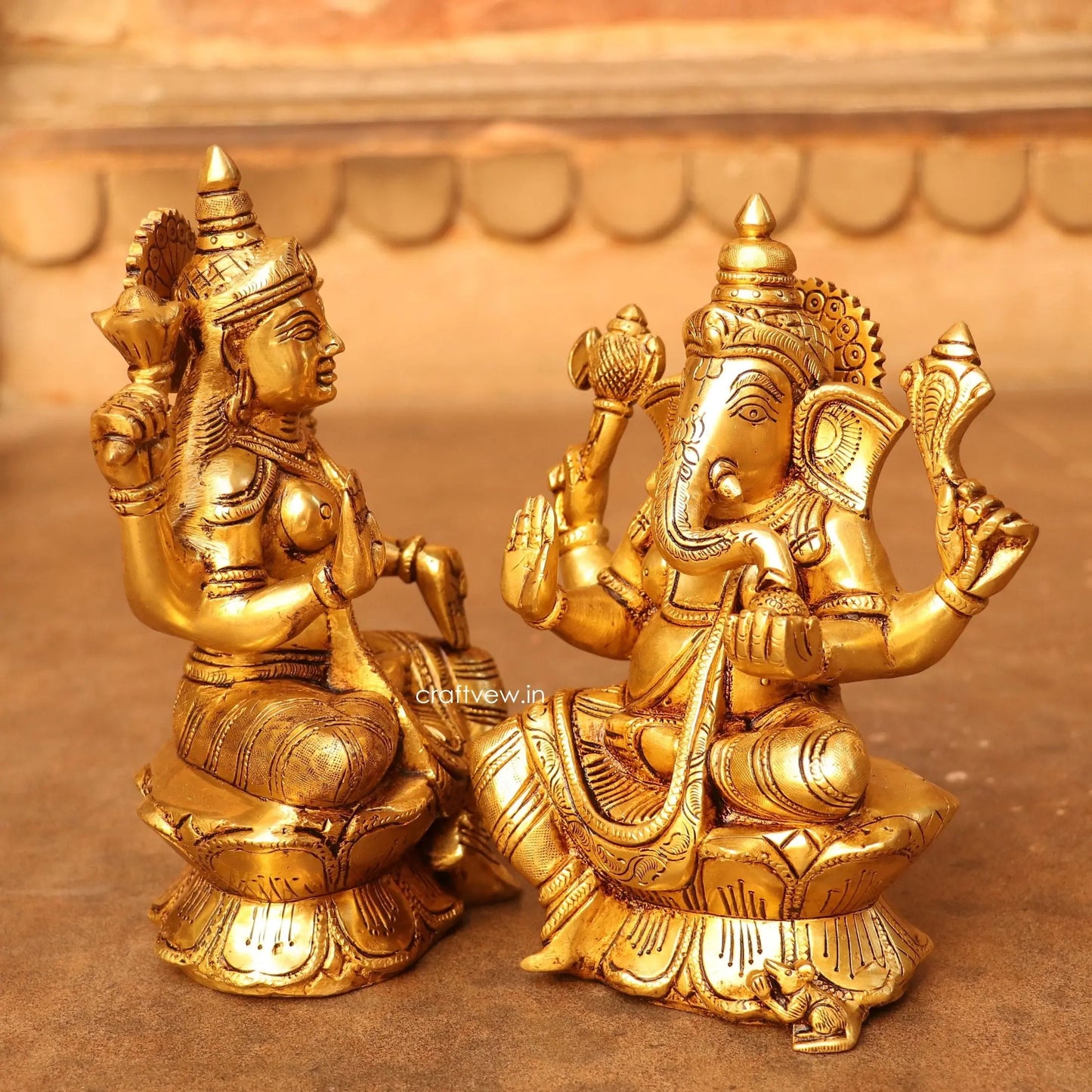 Brass Ganesha Lakshmi Statue Fine Quality 8" craftsview