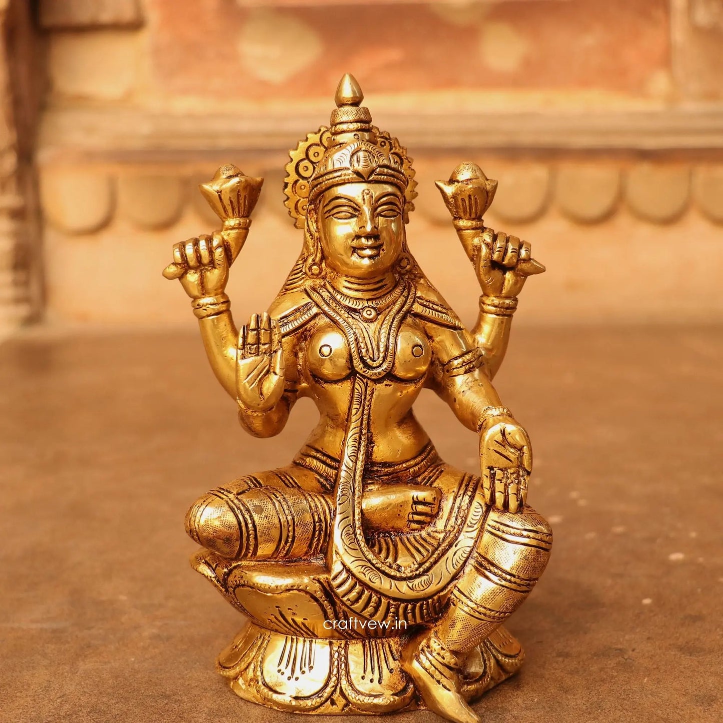 Brass Ganesha Lakshmi Statue Fine Quality 8" craftsview