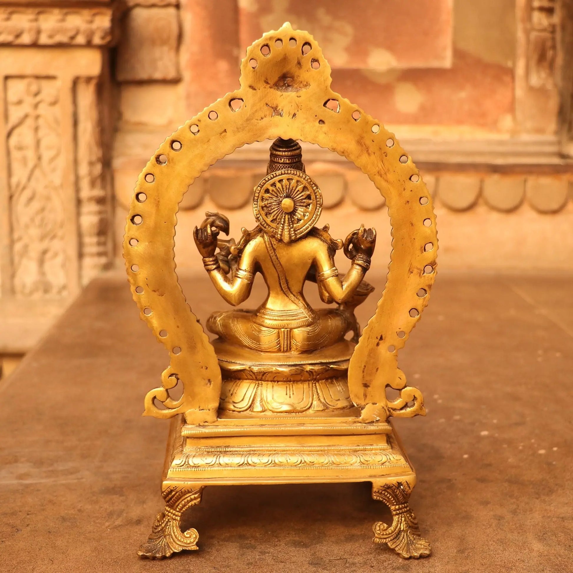 Brass Sarasvati Idol sitting on lotus Base craftsview