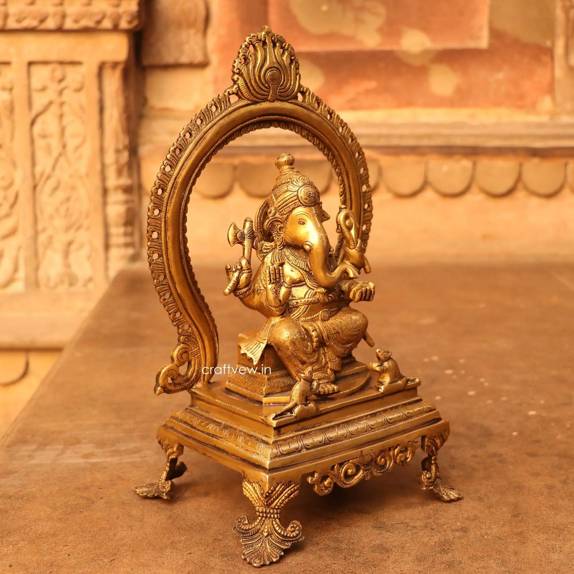 Brass Lord Ganesh Statue With Frame craftsview