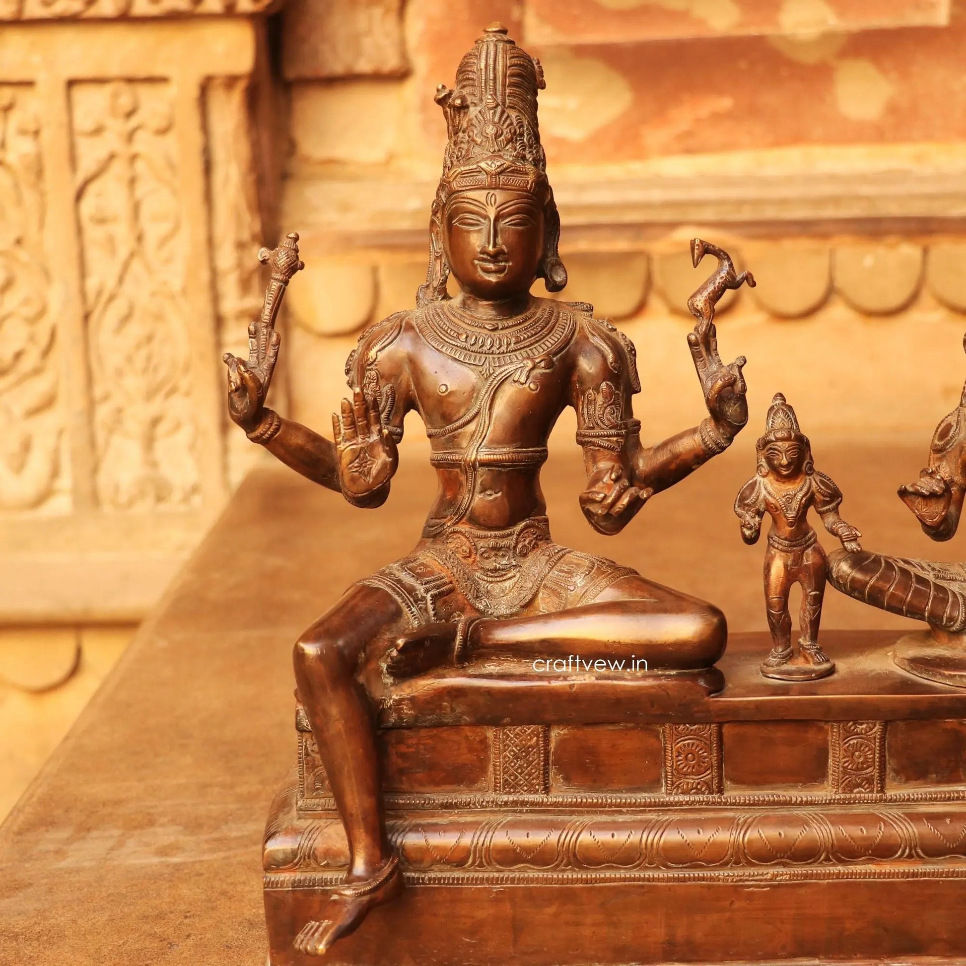 Brass Vishnu Lakshmi Sculpture Vintage Copper Finish 13" Craftsview