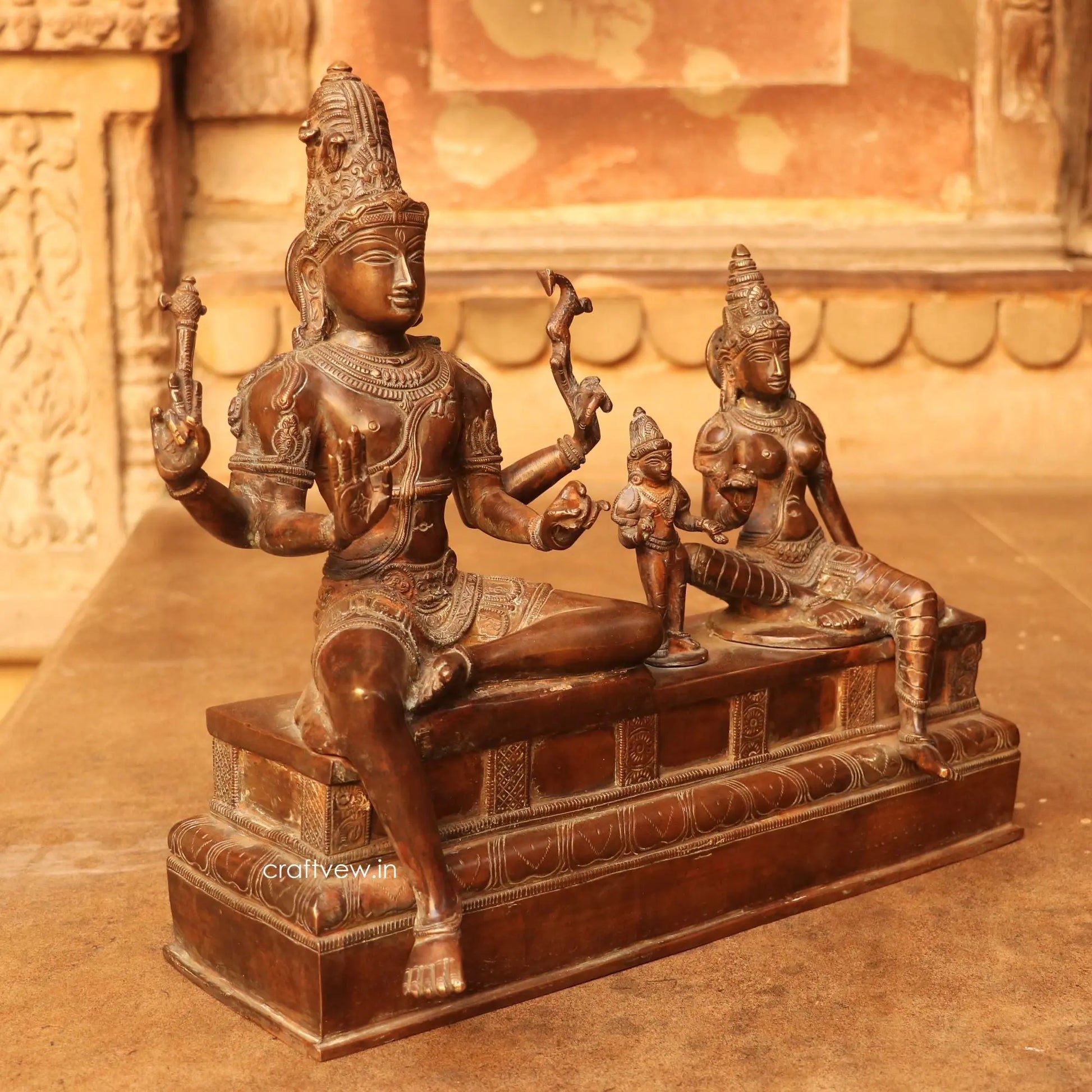 Brass Vishnu Lakshmi Sculpture Vintage Copper Finish 13" Craftsview