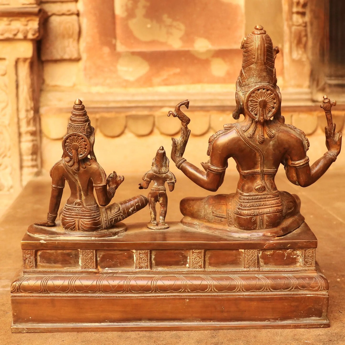 Brass Vishnu Lakshmi Sculpture Vintage Copper Finish 13" Craftsview