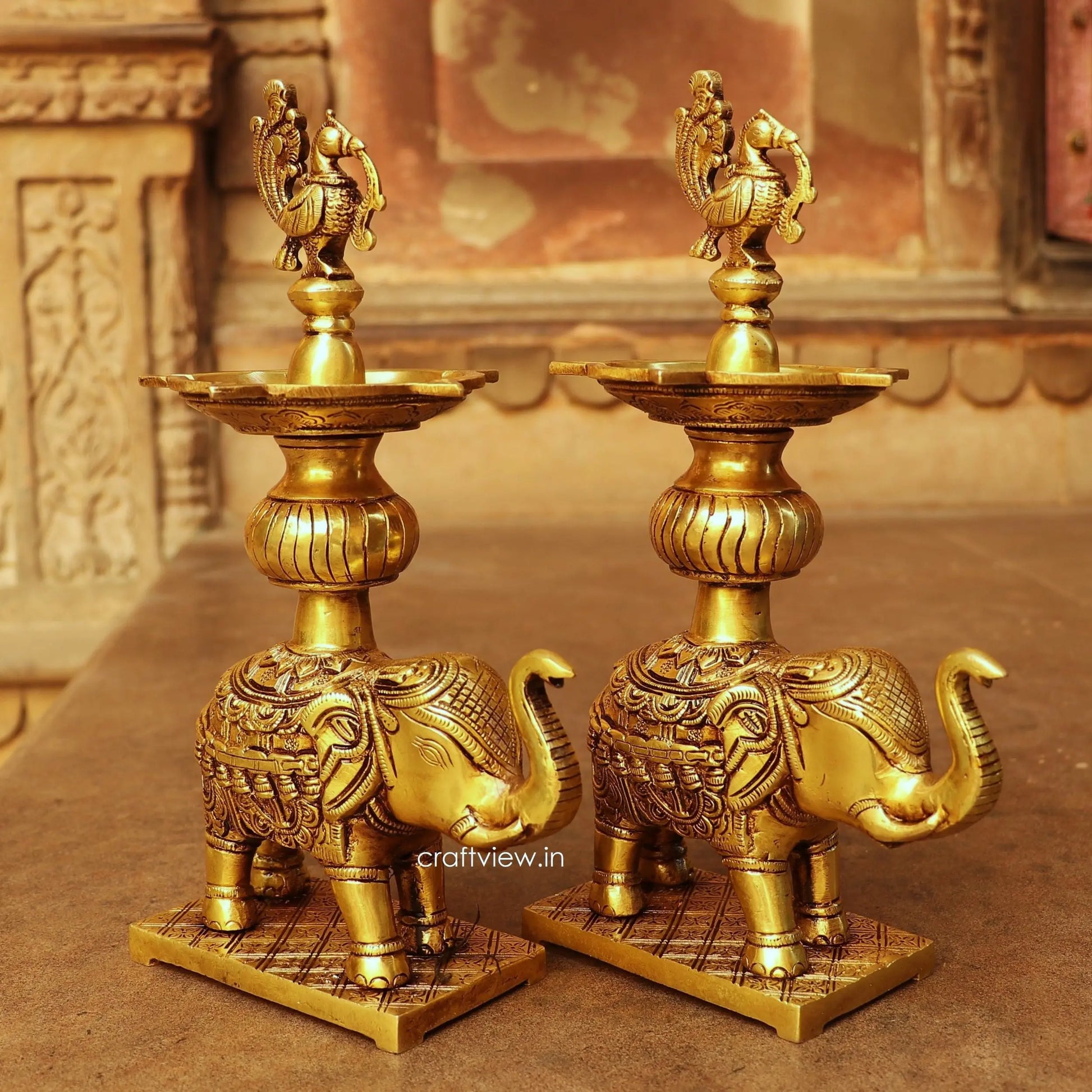 Brass Decorative Elephant with Oil Lamp Craftsview