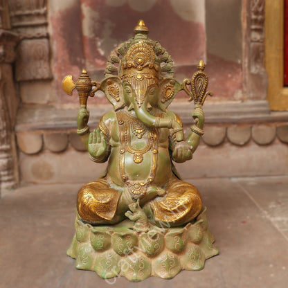 Superfine Lotus Ganesha Brass Idol