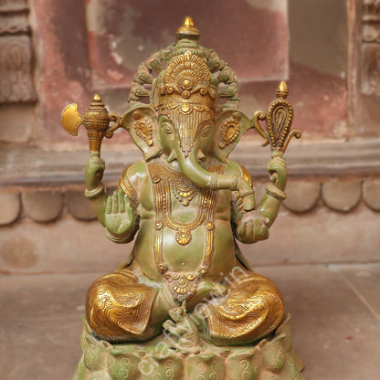 Superfine Lotus Ganesha Brass Idol