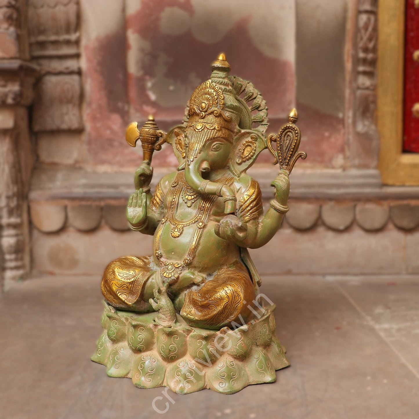 Superfine Lotus Ganesha Brass Idol