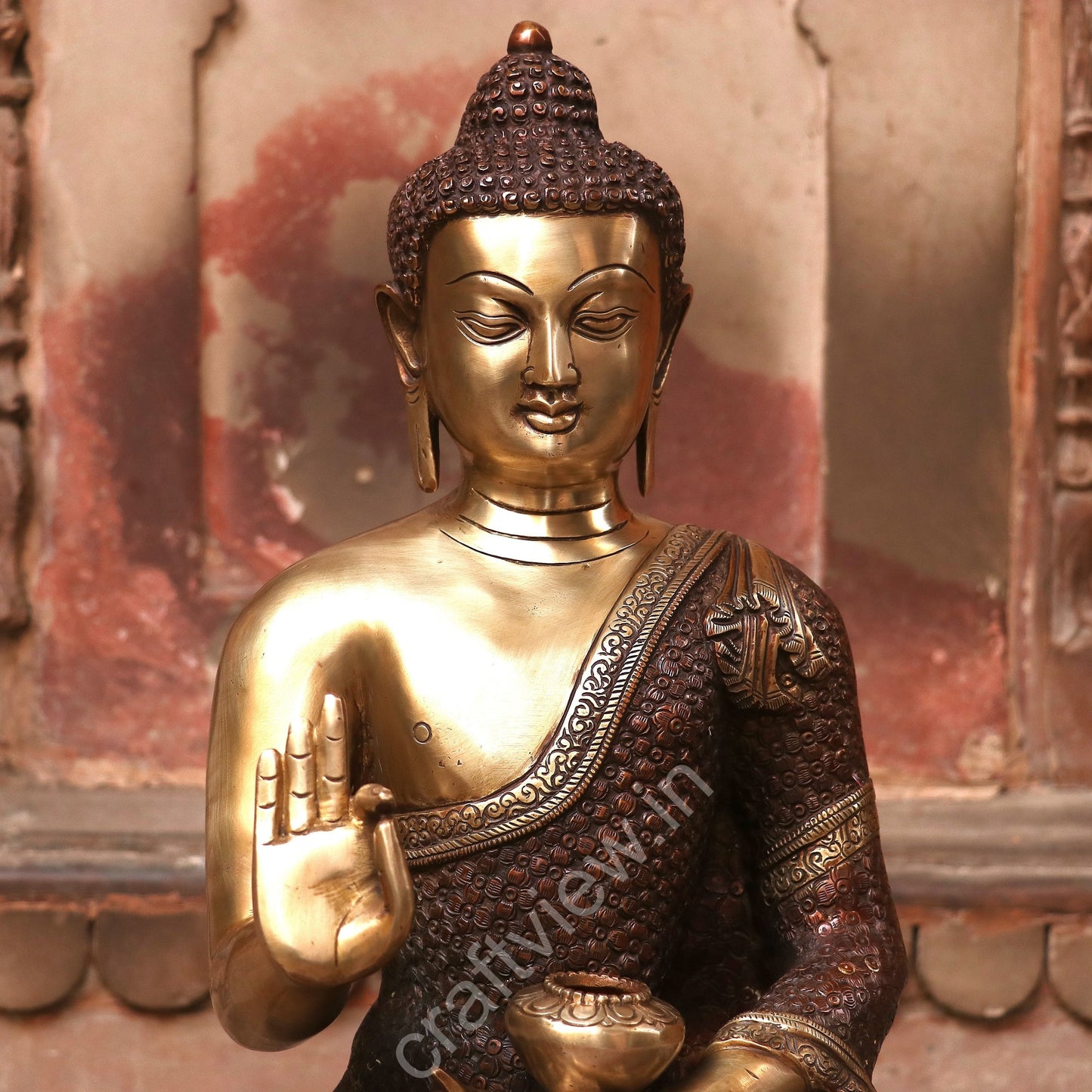 Brass Lord Buddha Blessing Sculpture