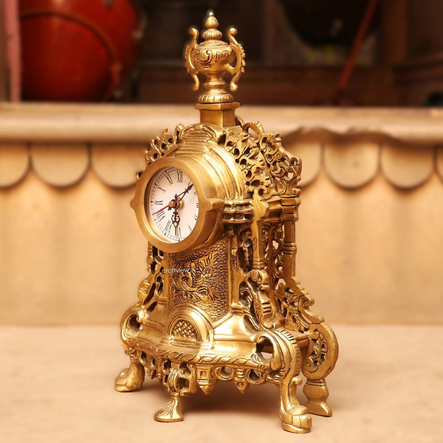 14"Unique Designer Brass Clock Tabletop Made in India Craftsview