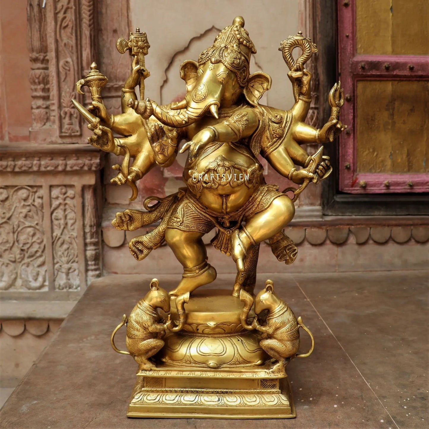 Brass Dashbhuja Ganesh Statue craftsview