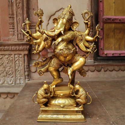 Brass Dashbhuja Ganesh Statue craftsview