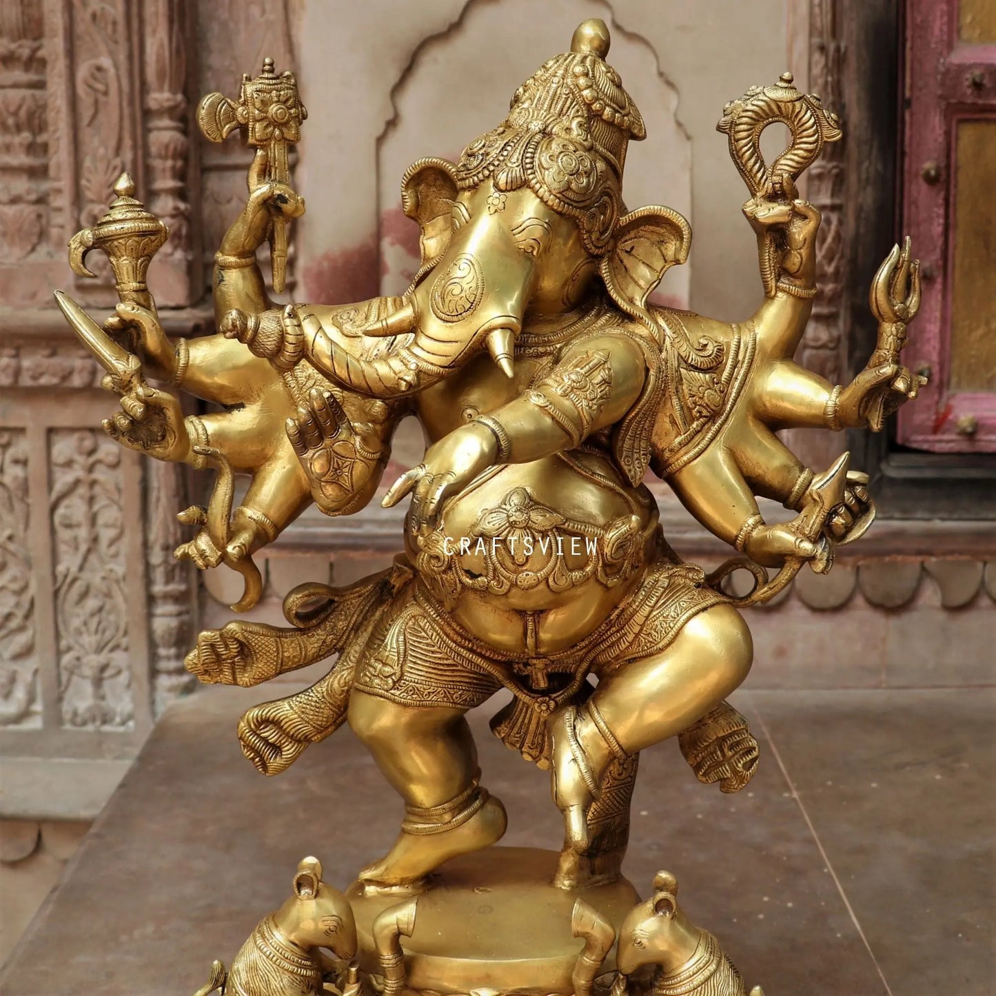 Brass Dashbhuja Ganesh Statue craftsview