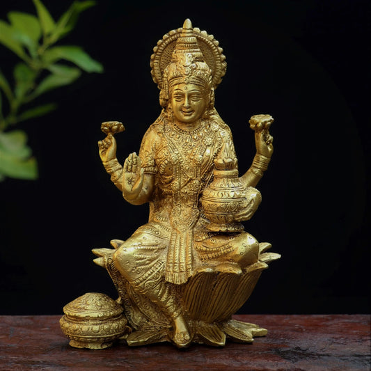 Brass Lakshmi statue sited on Lotus 7" Craftsview