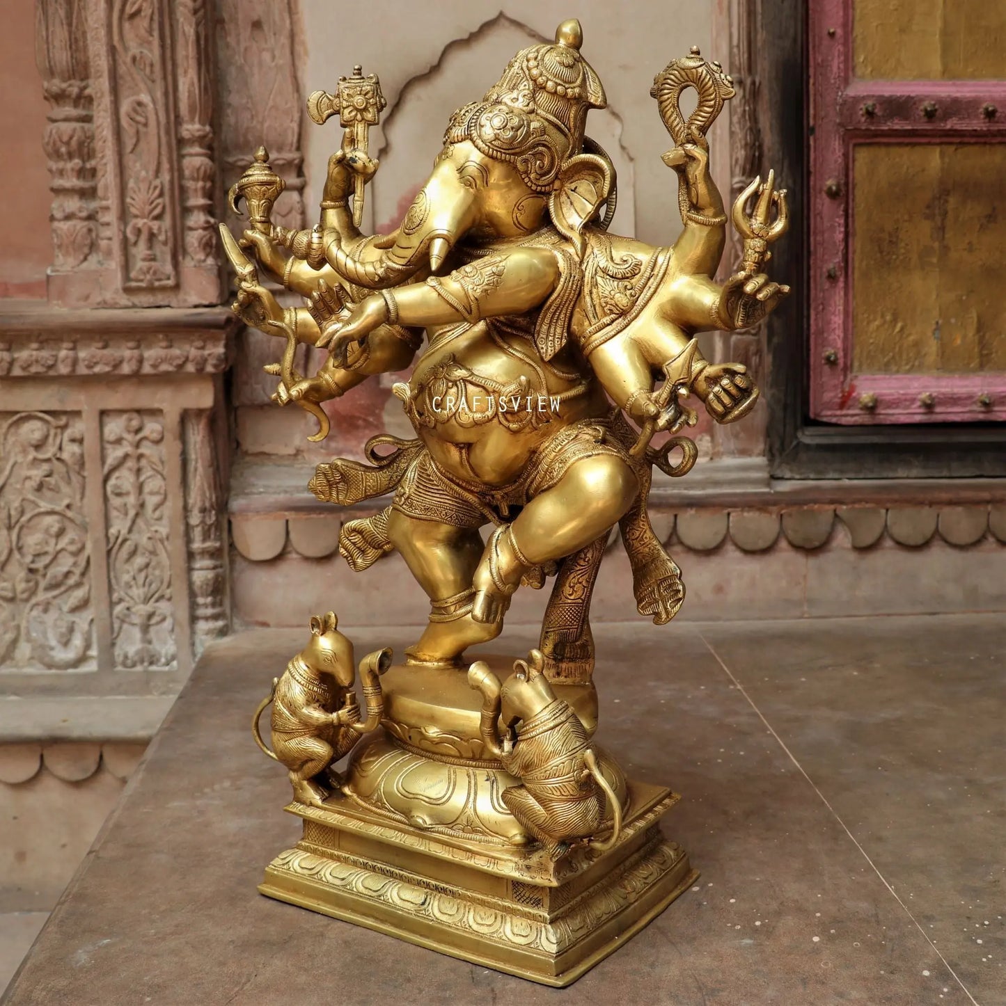 Brass Dashbhuja Ganesh Statue craftsview